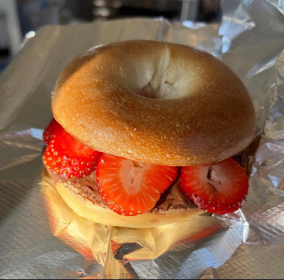 Strawberry bagel sandwich from Graham's Coffee Co